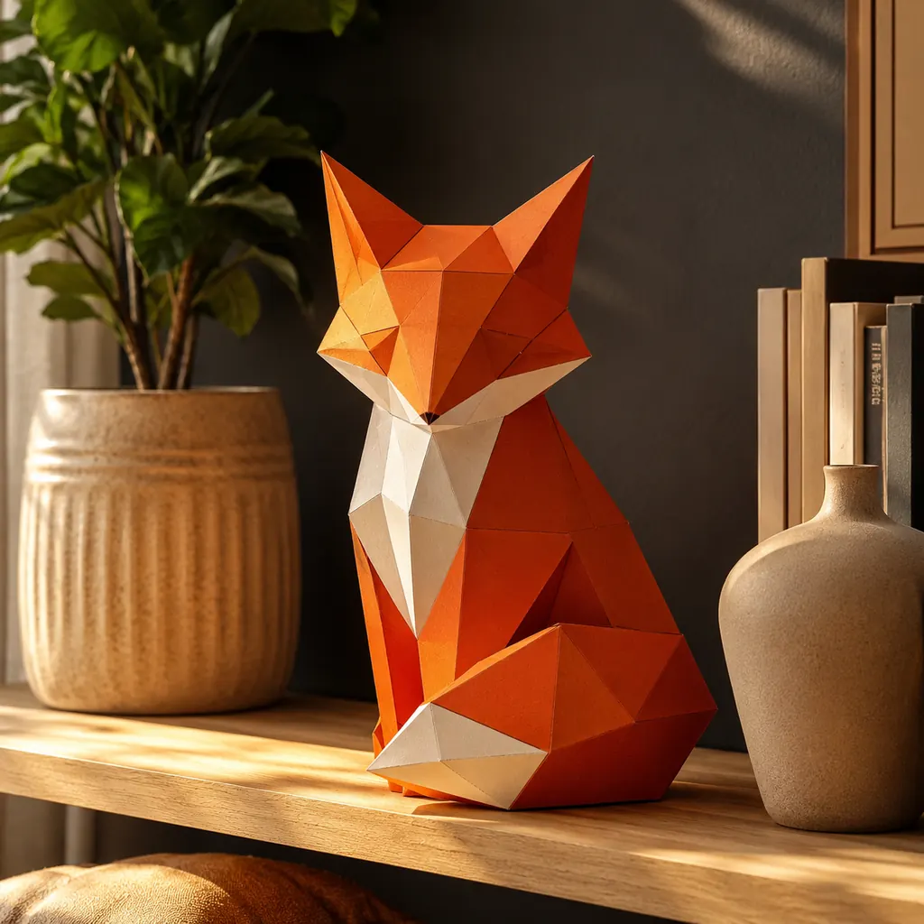 Esculturas de papercraft 3D montadas — heróis e raposa low poly
